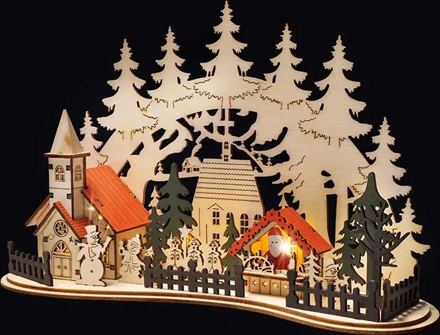 LED vianočné mestečko s kostolom 30x19 cm
