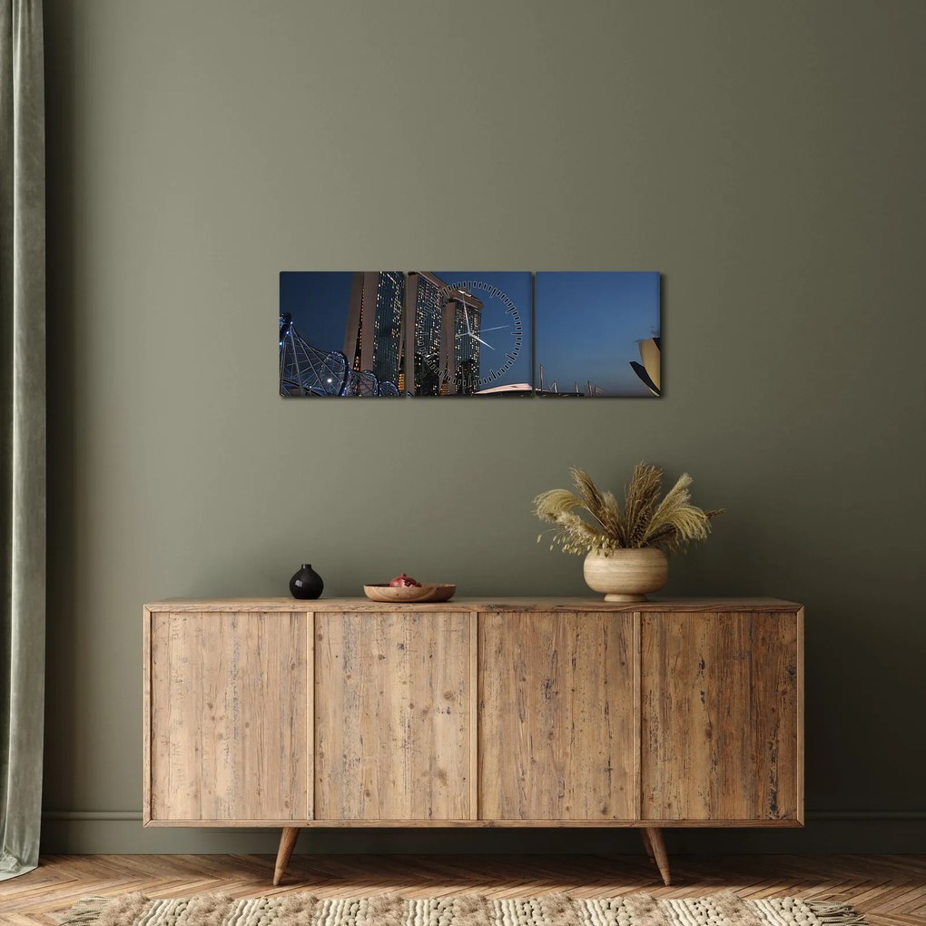 Obraz modernej metropoly (s hodinami) (90x30 cm)