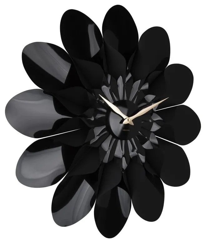 Čierne nástenné hodiny Karlsson Flower, ø 60 cm