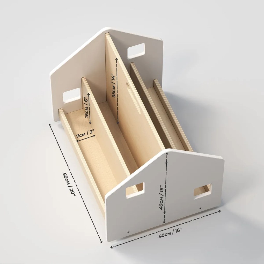 Obojstranná knihovnička na kolieskach – biela