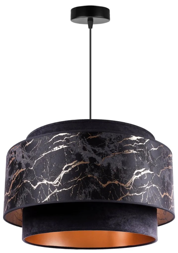 Závesné svietidlo Werona duo 3, 1x čierne textilné tienidlo so vzorom, g