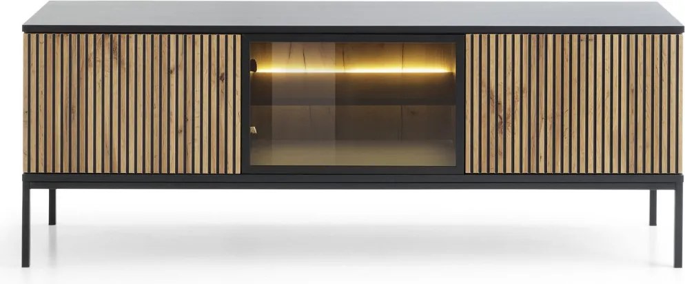 TV skrinka Sento, čierna/dub wotan, s osvetlením