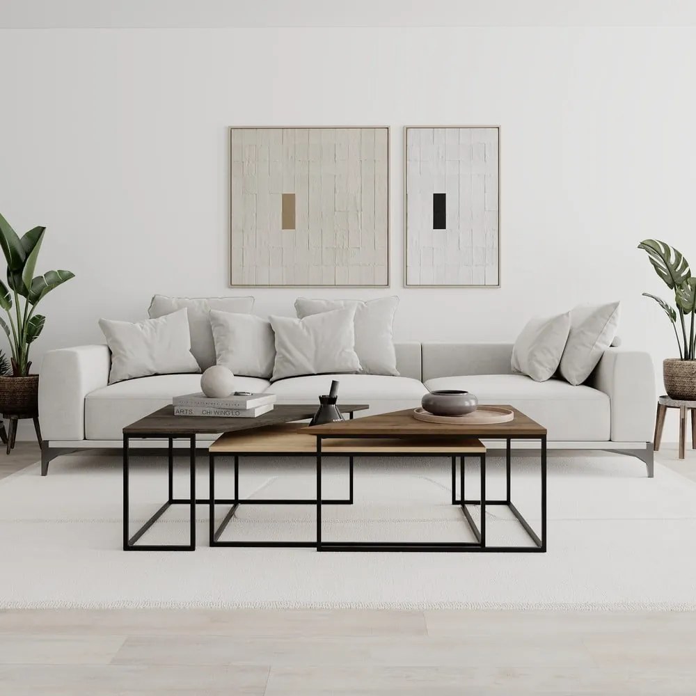 Konferenčné stolíky v súprave 3 ks s doskou v dekore orechového dreva v prírodnej farbe 70x110 cm Titan – Marckeric