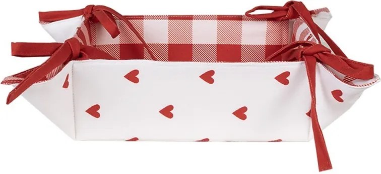 Bielo-červený károvaný košík na pečivo so srdiečkami Love It - 35*35*8 cm