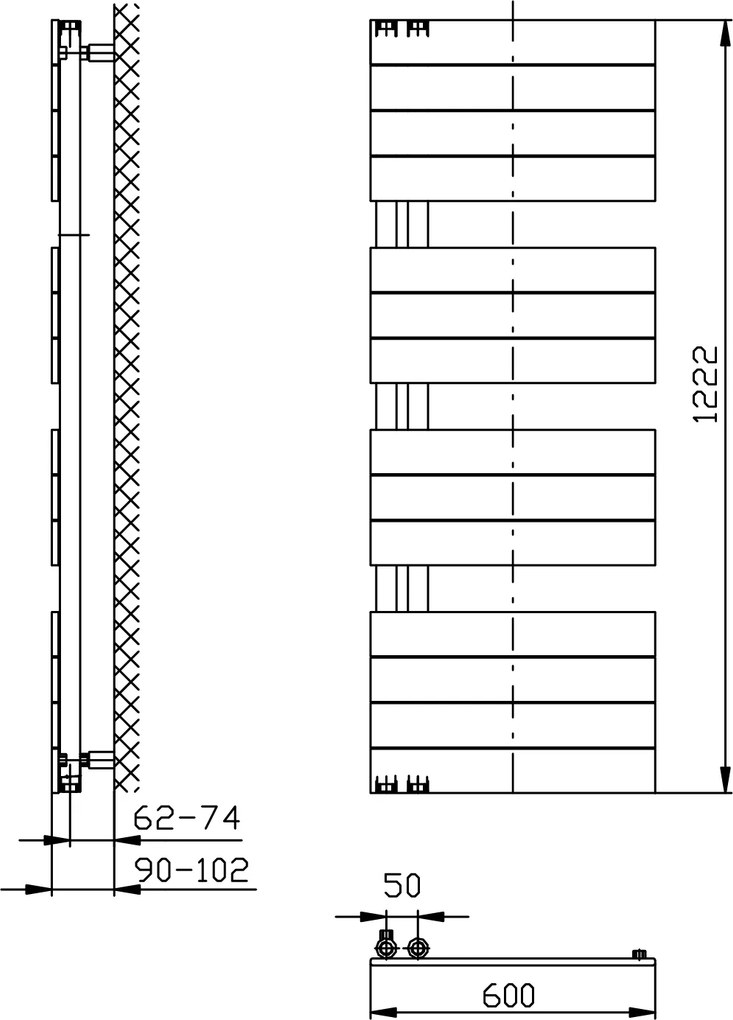 Aqualine Aqualine, MILI vykurovacie teleso 600x1222mm, čierna matná, DC626T