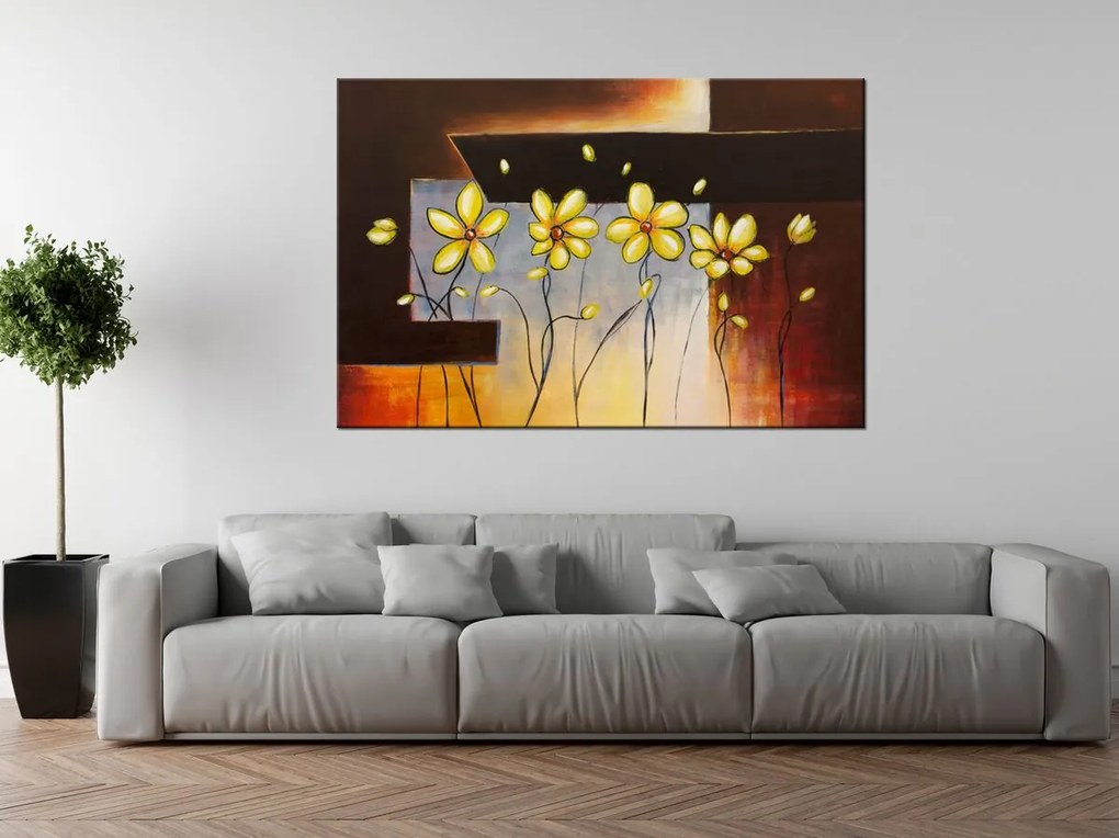 Gario Ručne maľovaný obraz Žlté kvietky Rozmery: 100 x 70 cm