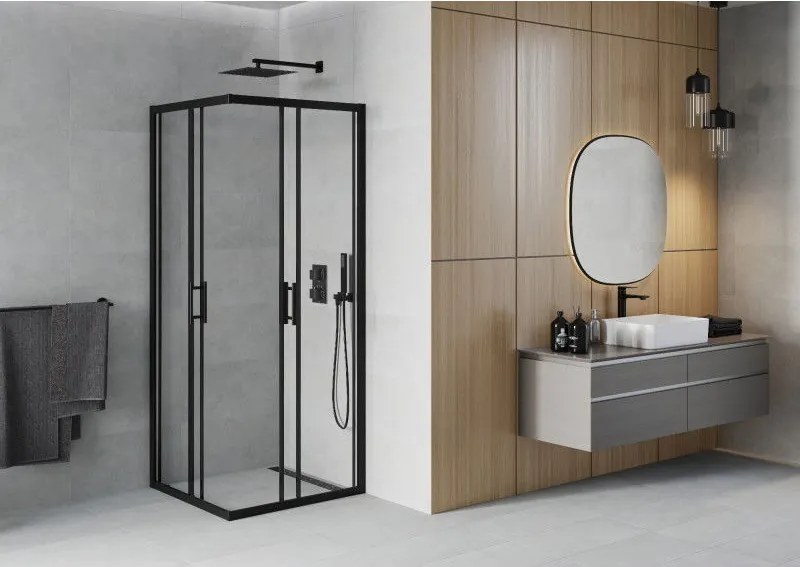 Mexen Rio, štvorcový sprchový kút 70 x 70 cm, 6mm číre sklo, čierna matná, 860-070-070-70-00