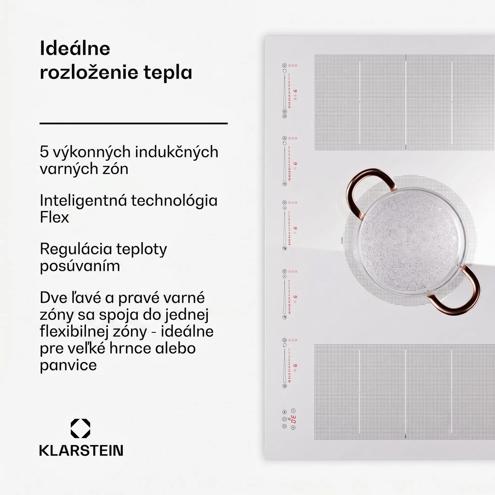 Klarstein Masterzone 90 Flex, indukčná varná doska, max. 12 600 W, vstavaná, 5 zón, 2 Flex zóny, technológia ThermoBoost, Smart Flex
