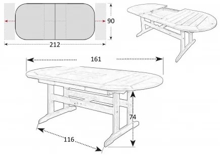 Doppler DOVER - záhradný drevený rozkladací stôl zo severskej borovice 160/210 x 90 x 74 cm