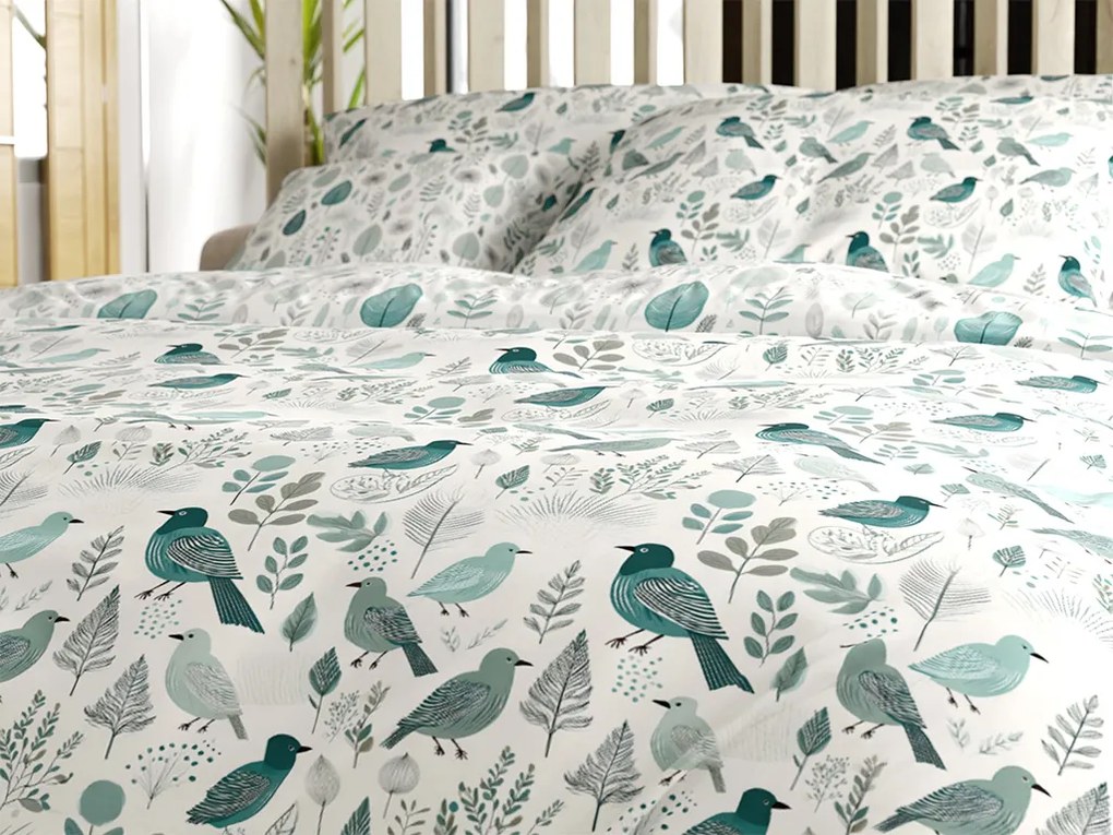 Polybavlnené obliečky LEAFBIRD POLY bielo-zelené Rozmer obliečky: 70 x 90 cm | 140 x 200 cm