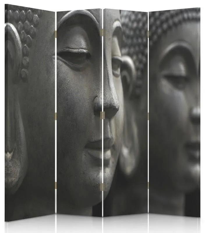Ozdobný paraván, Buddhova kamenná tvář - 145x170 cm, štvordielny, obojstranný paraván 360°