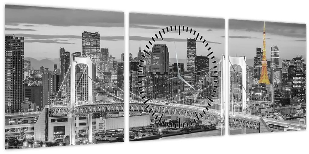 Obraz - Veľkomesto so žltou vežou (s hodinami) (90x30 cm)