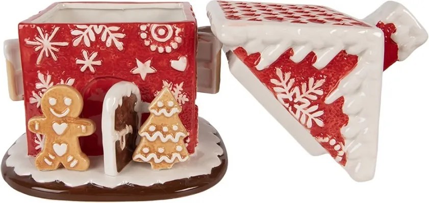 Červená keramická dóza perníková chalúpka - Ø 22*28 cm
