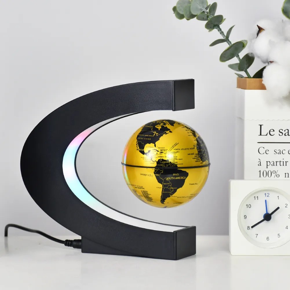 Levitujúci glóbus zlatý s RGB LED podsvietením CHD4429 – magnetický vznášajúci sa glóbus