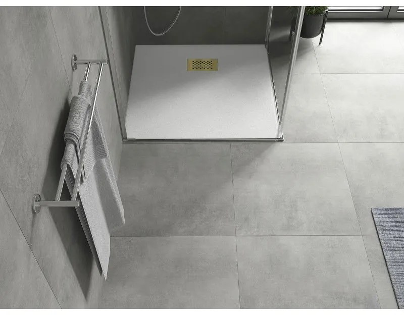 Mexen Hugo, štvorcová sprchová vanička SMC 70 x 70 cm, biela, zlatá krytka, 42107070-G