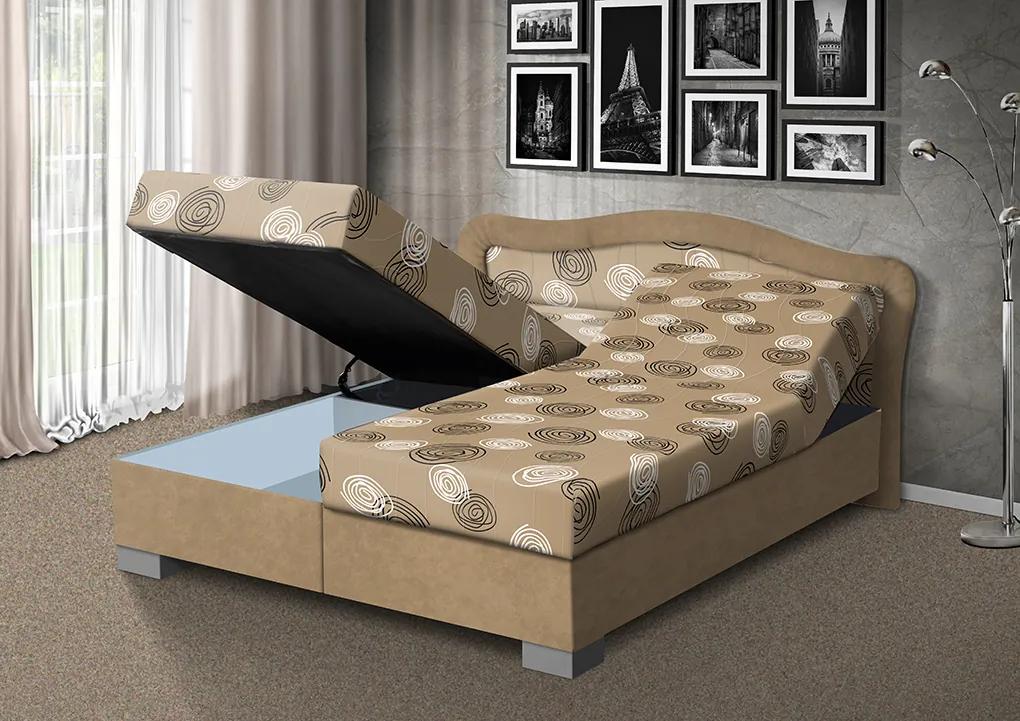 Nabytekmorava Čalúnená posteľ s úložným priestorom Sára180 čalúnenie: béžová/MEGA 16 hnedá, Typ roštov: polohovacie