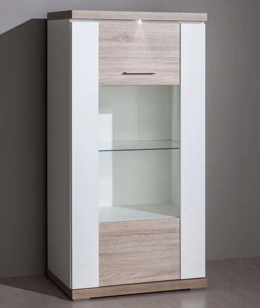 Obývacia stena Caracas Media, dub/biely lesk, s osvetlením