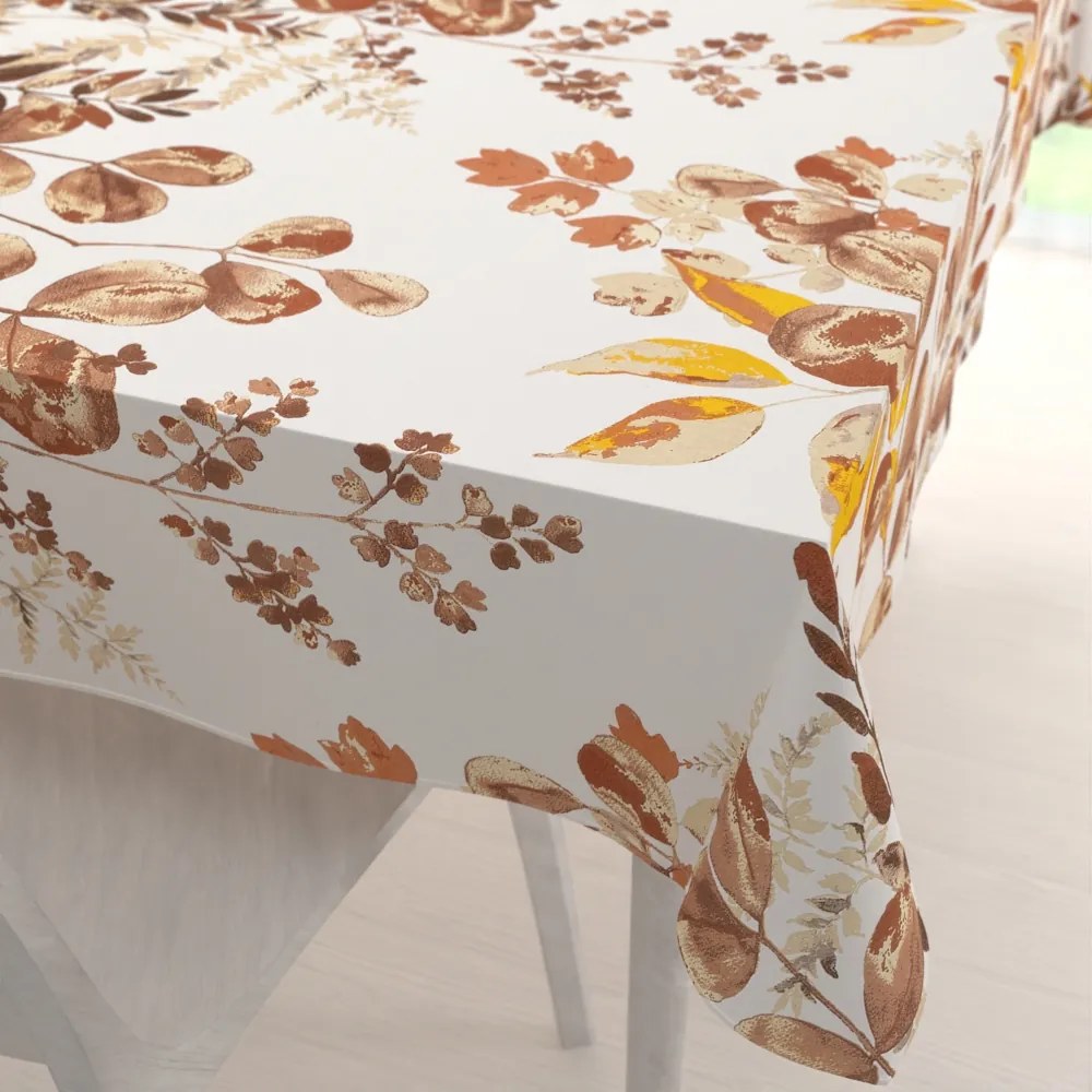 Biante Bavlnený obdĺžnikový obrus Sandra SA-530 Hnedý eukalyptus na bielom 60x100 cm