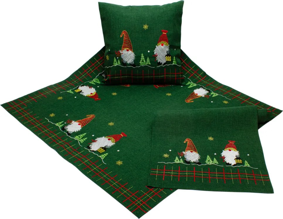 Vianočný vyšívaný obrus Santa Claus zelený TiaHome - 85x85cm