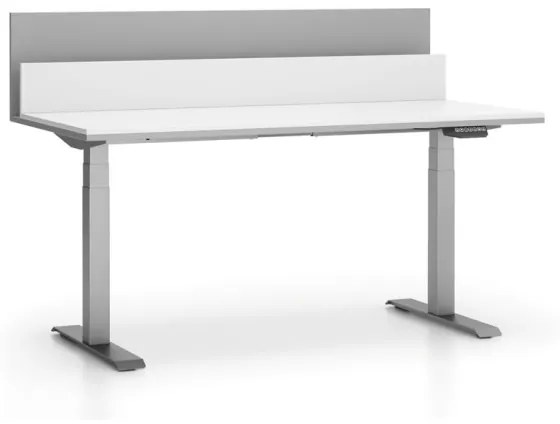 PLAN Kancelársky pracovný stôl SINGLE LAYERS s prepážkami, nastaviteľné nohy, biela / sivá