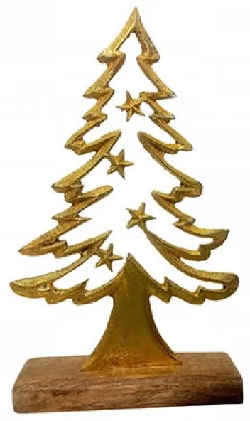Vianocna dekoracia drevo kov zlaty stromcek 15x30 cm