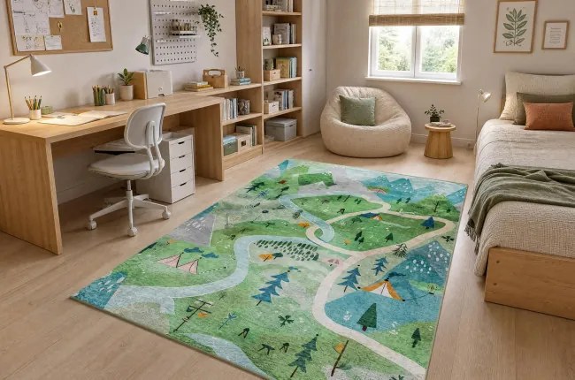 Detský koberec protišmykový BAMBINO 61550 zelený / sivý