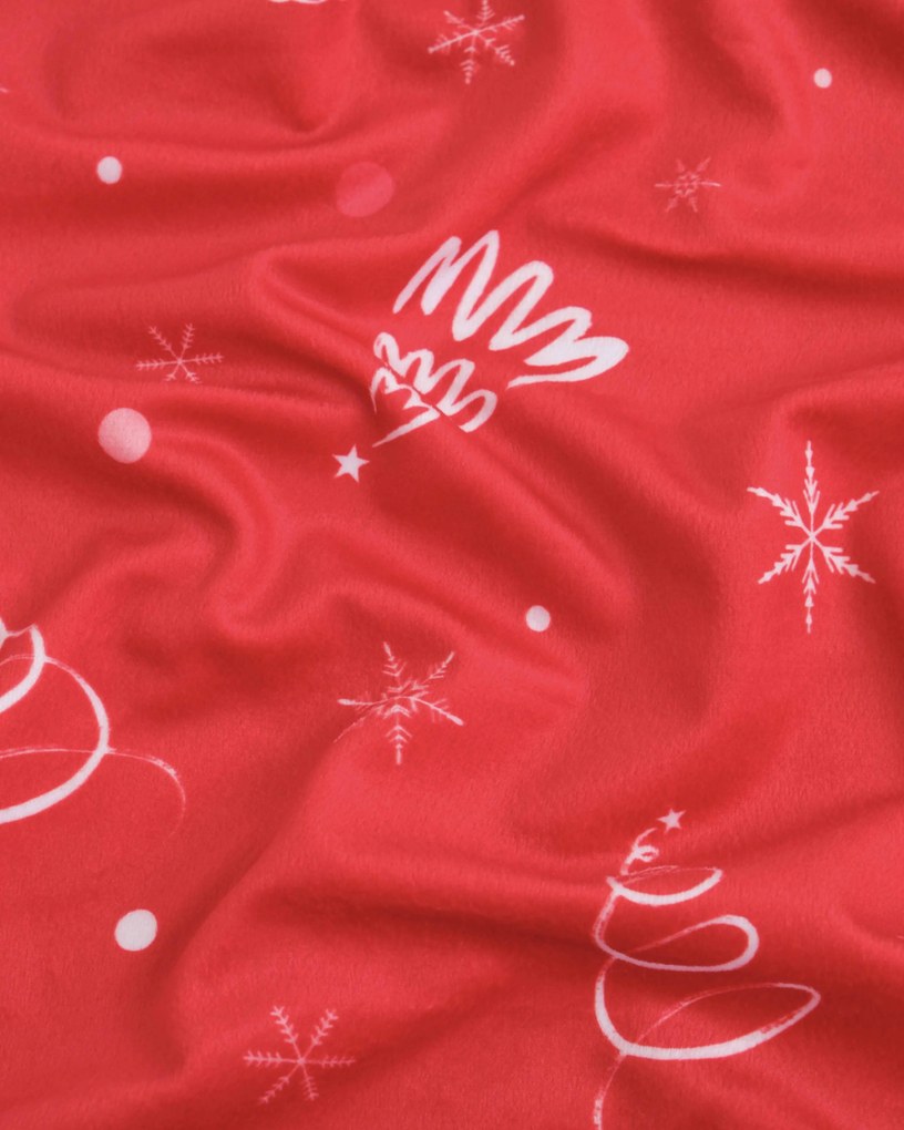 Vianočná obliečka na vankúš Velvet 40 × 40 cm - Vločky a stromčeky červené