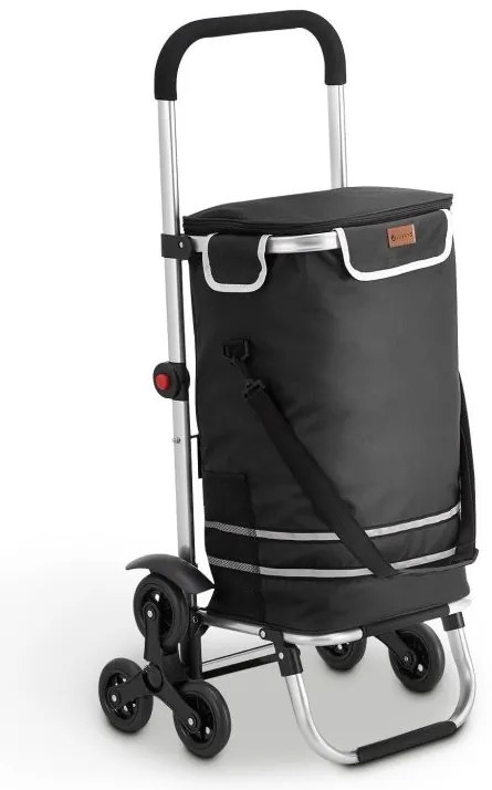 Nákupný vozík 3 v 1 na schody - objem 56 l, čierny