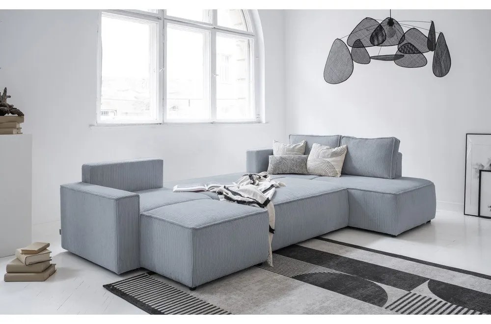 Svetlosivá menčestrová rozkladacia rohová pohovka (pravý roh/do tvaru "U") Brave Dave – Miuform