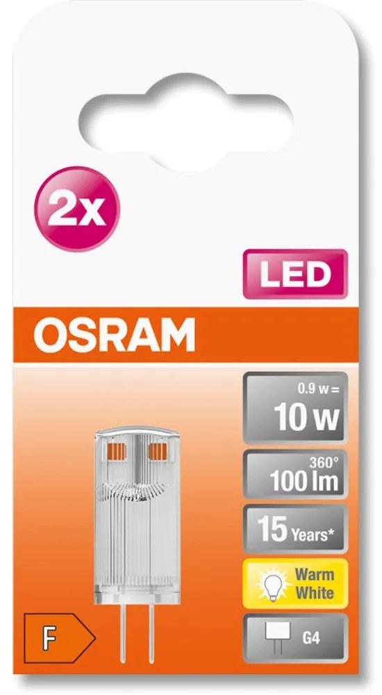 LED žiarovka G4 s päticou 0,9W = 10W 100lm 2700K Warm 320° OSRAM 2PAK