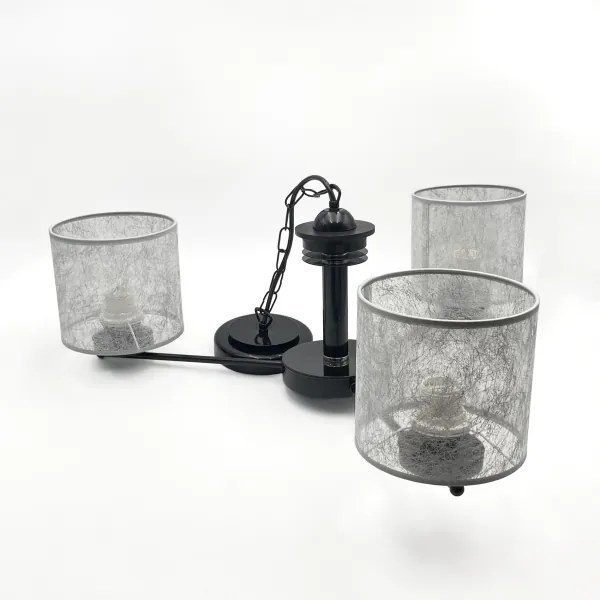 Závesný luster ROSA na reťazi, 3xE27/60W/230V, čierna/šedá