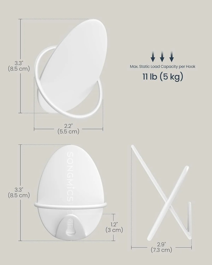 Nástenný vešiak 4 ks, na montáž na stenu, biely