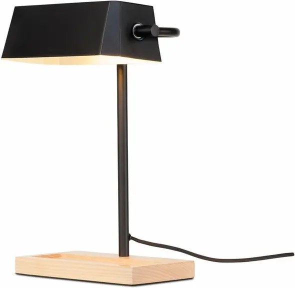 Čierna stolová lampa s prvkami z jaseňového dreva Citylights Cambridge