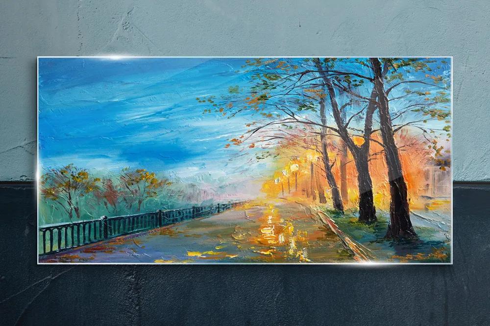 Skleneny obraz Maľovanie stromov parku lampy