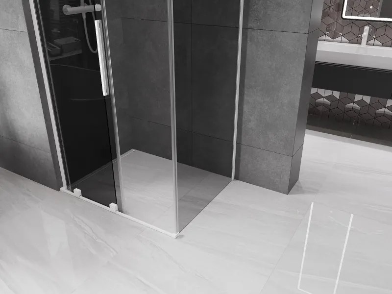 Mexen Velar L, sprchový kút s posuvnými dverami 110 x 75 cm, 8mm šedé sklo, biela matná, 871-110-075-43-20