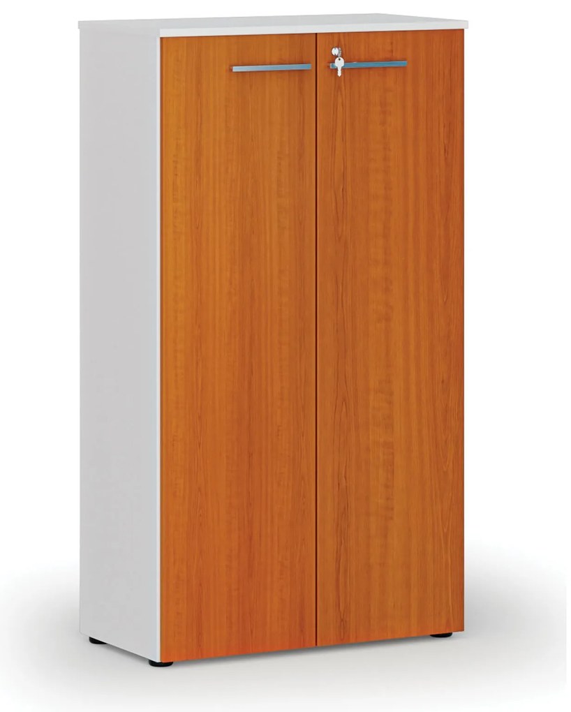 Kancelárska skriňa s dverami PRIMO WHITE, 800 x 420 x 1434 mm, biela/čerešňa