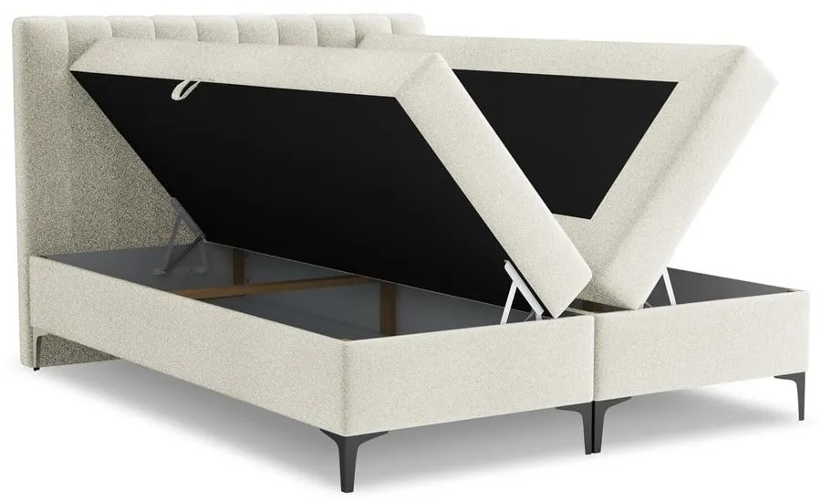 Béžová boxspring posteľ s úložným priestorom 160x200 cm Puhala – Makamii