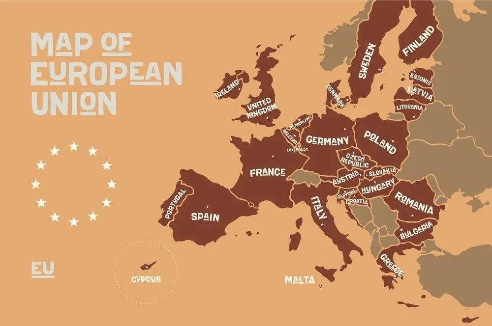 Tapeta  moderná mapa Európskej únie v hnedom prevedení