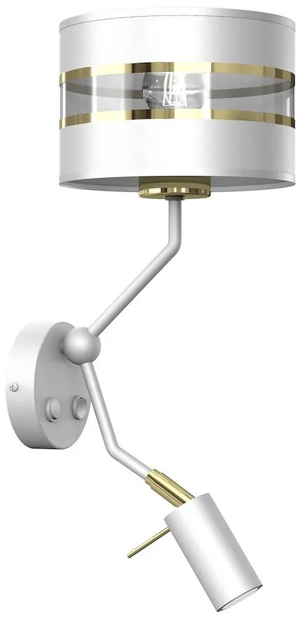 Nástenné svietidlo Ultimo, 1x biele/zlaté textilné tienidlo + 1x biele kovové tienidlo, w/g, vypínač