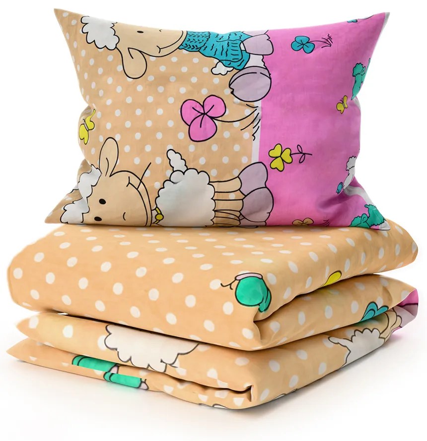 Bavlnené obliečky do postieľky OVEČKY krémové Rozmer obliečky: 45 x 65 cm | 90 x 135 cm