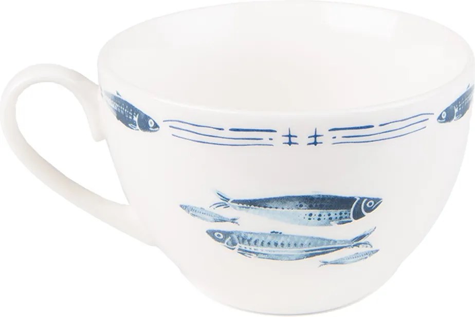 Porcelánová šálka s tanierikom s rybkami Fish Blue - 12*6*6 cm / Ø 15*2 cm / 250 ml