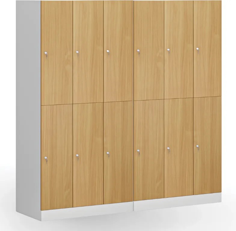 Šatníková skrinka S1 s úložnými boxmi, 6 boxov, 1850 x 900 x 500 mm, cylindrický zámok, laminované dvere, biela