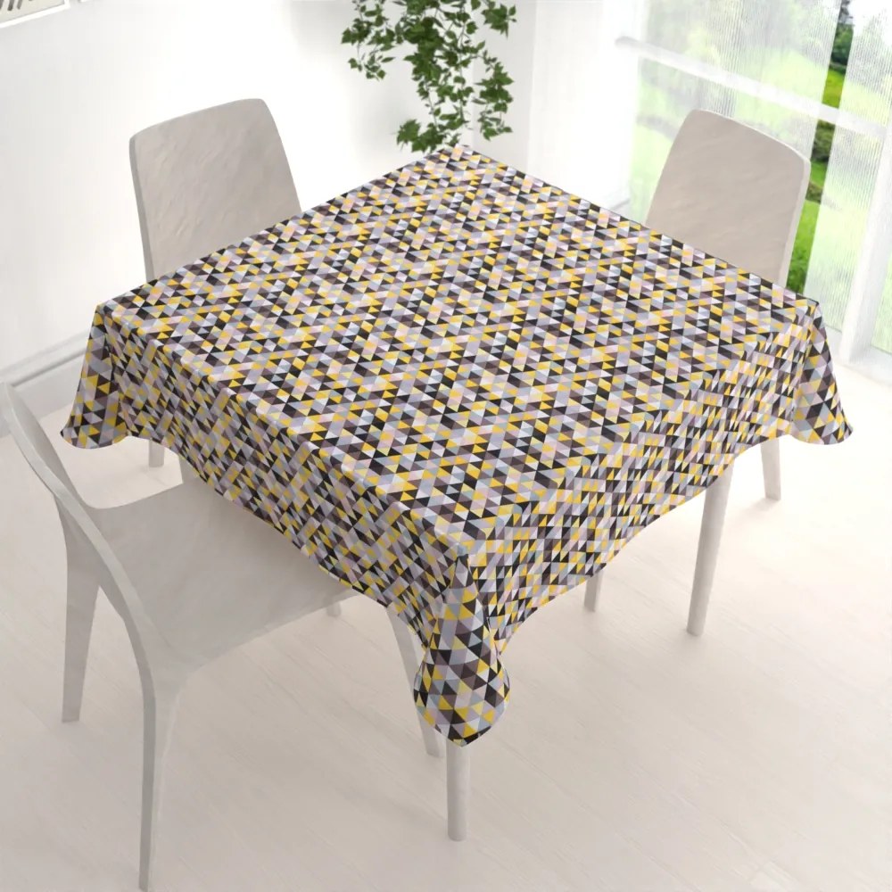 Biante Bavlnený štvorcový obrus Sandra SA-218 Žlto-hnedo-ružové trojuholníčky 70x70 cm