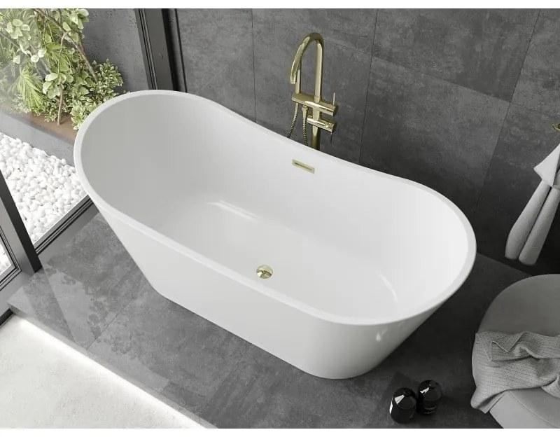 Mexen Montana, voľne stojaca vaňa 150 x 75 cm, biela, zlatý lesklý prepad, 52011507500-50