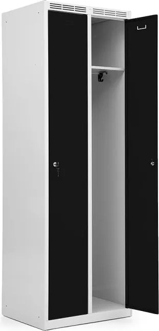 Kovová šatníková skriňa Trestles SS2M 1800x600x500 mm, 2 oddiely, čierne dvere Podnož: nožičky, Zámok: cylindrický