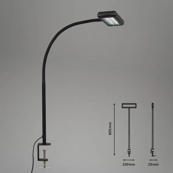 Brilo - LED Flexibilná stolná lampa s klipom TRASNA LED/7,5W/230V čierna