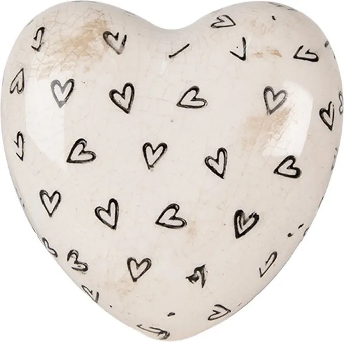 Béžová keramická dekoračná guľa so srdiečkami Hearti - Ø 12*12 cm