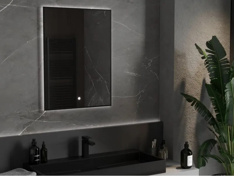 Mexen Erma osvetlené kúpeľňové zrkadlo 60 x 80 cm, LED 6000K, proti pare, čierny rám - 9814-060-080-611-70