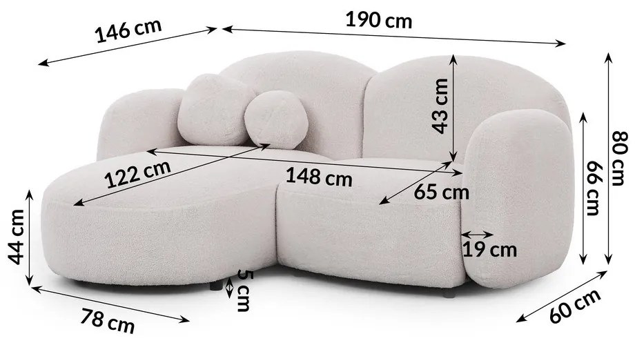 Krémová rohová pohovka z textílie buklé (ľavý roh/s leňoškou) Orbit – Ropez