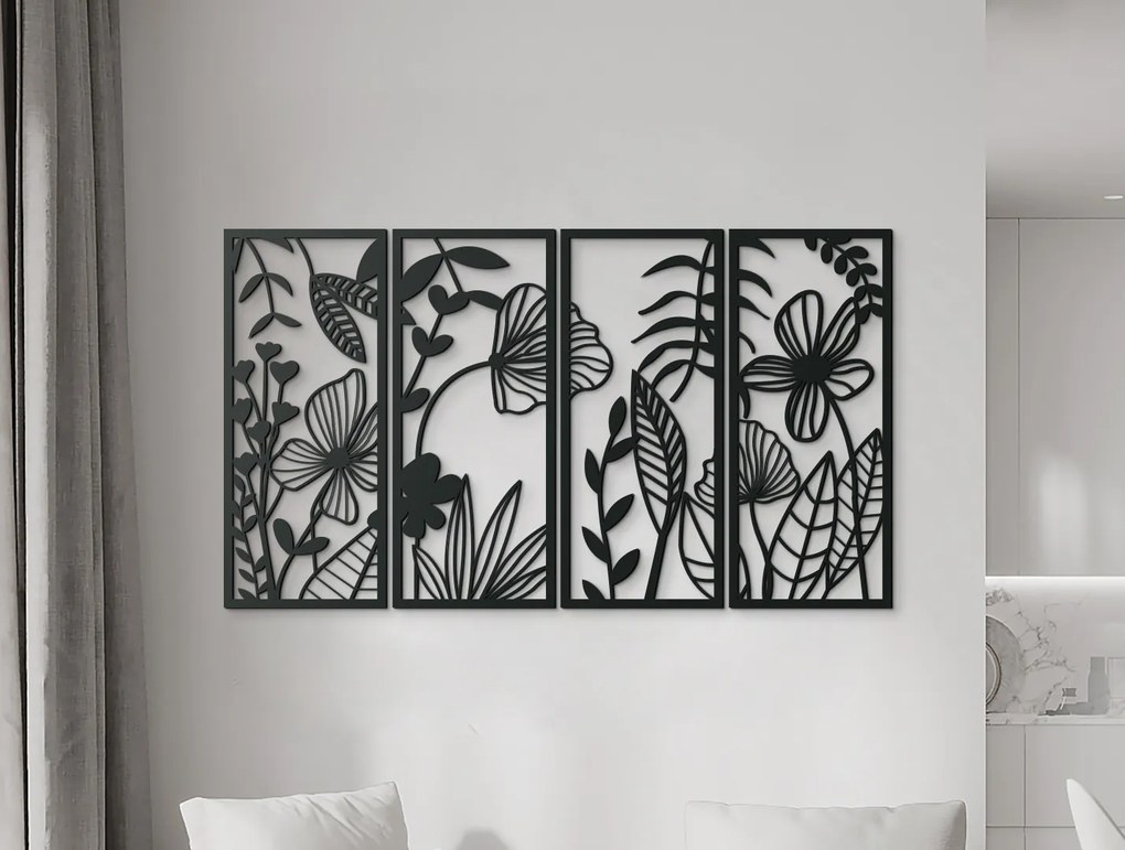 drevko Viacdielny drevený obraz Lúčne kvety Rozmer obrazu: 37 x 65 cm, Farba dekorácie: Čierna